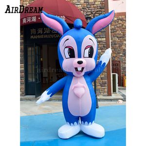 8mh (26 pieds) avec ventilateur en gros en gros bleu personnalisé mignon de dessin de lapin gonflable Modèle animal publicitaire pour décoration de Pâques