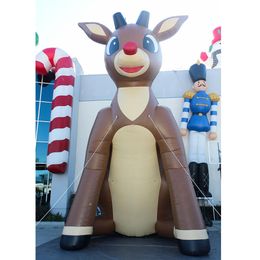 8 mH (26 pieds) avec ventilateur en gros Rudolph de Noël gonflable géant animé, ornement de renne marron géant pour la décoration de la cour de la ferme