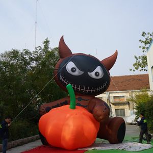 8mH (26ft) Met blower groothandel Halloween Opblaasbare kat Opblaasgeest op Pompoen met Licht Enge Halloweens Buitendecoraties