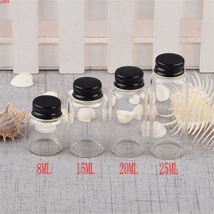 8 ml 15 ml 20 ml 25 ml Mini Bouteilles En Verre Avec Vis En Métal En Aluminium Bouchon Noir Pots De Cadeau De Mariage 100 pcs Livraison Gratuite Pots