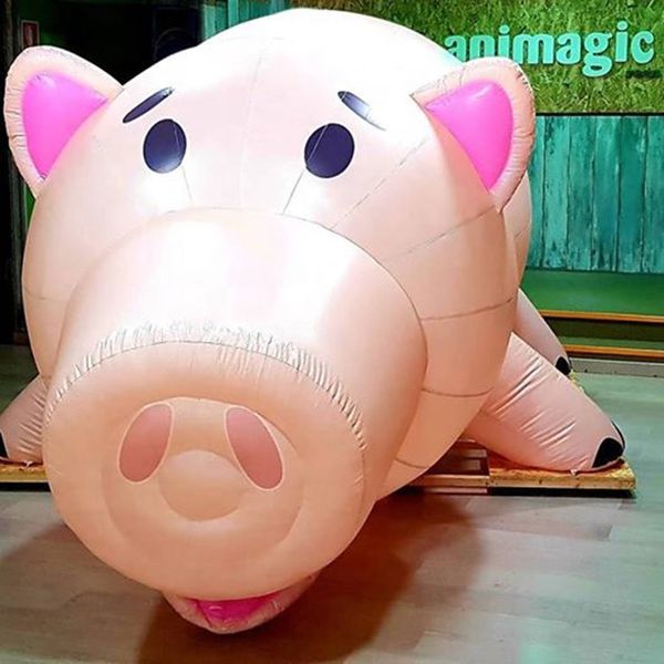 Modèle de dessin animé de cochon gonflable rose d'éclairage géant en gros de 8 ml 26,4 pieds avec ventilateur pour la publicité décorative de centre commercial, événement