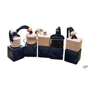 Botellas de perfume de coche negras de 8 ml Botella de vidrio vacía con tapón de rosca de madera y cuerda colgante para decoraciones Ambientador RRA11728