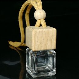 Botellas de perfume para automóviles de 8 ml Tapón de rosca de madera Botella vacía de vidrio con cuerda para colgar para decoraciones de automóviles Ambientador Ghtjv