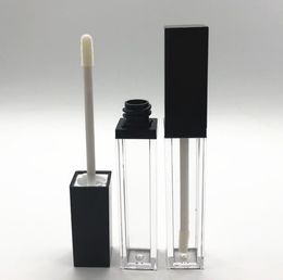 Tubos de brillo de labios vacíos de 8 ml Envase de embalaje de brillo de labios transparente Botellas recargables Lápiz labial negro mate cuadrado Tubo de aceite líquido SN532
