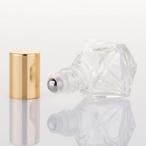 8 ml glazen rollerfles voor essentiële oliën, mini glazen flessen met roestvrijstalen rollerballen, gouden aluminium caps roll-on flacon aromatherapy parfum container