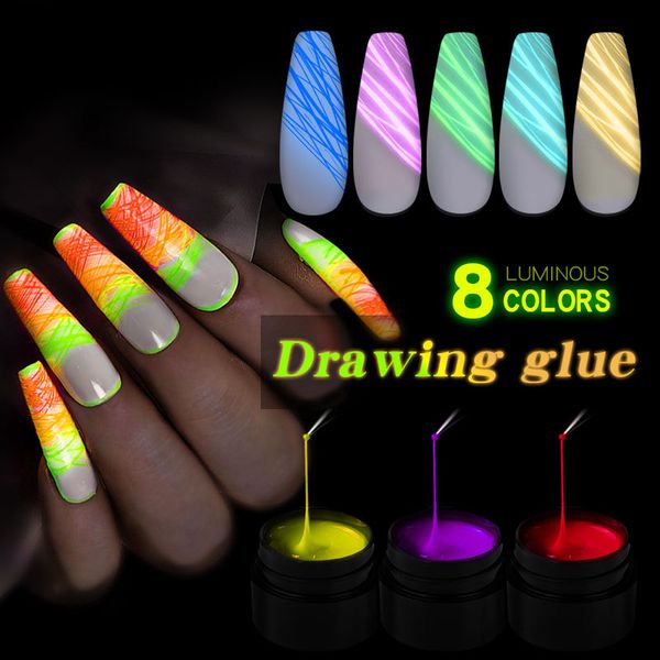 8ML Luminoso Spider Gel Gel Nail Art Pintado Dibujo Elástico Pegamento Phototerapia Uñas Polaco Arte Gel 6pcs