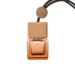 8 ml luxe vierkante vorm bruine hangende auto diffuser flessen auto parfum fles met houten dop