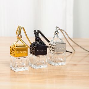 Pendentif de bouteille de parfum de voiture en or, argent et noir de cube d'eau transparent carré de 8ML avec de nombreux styles prenant en charge le logo personnalisé