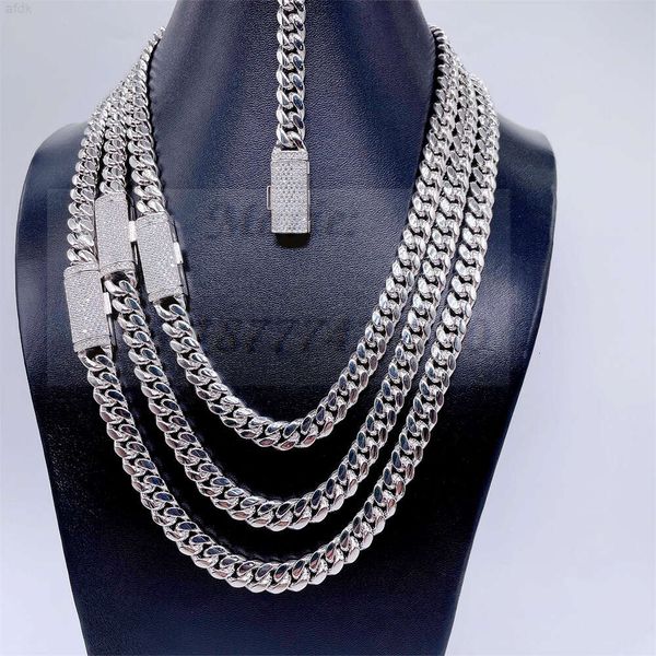 8 mm 10 mm 12 mm 13 mm de ancho Hip Hop Joyería de plata S925 Moissanite Chaqueta de 21 km de oro Cuba