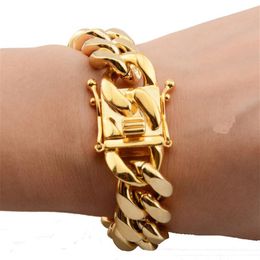 8mm 10mm 12mm 14mm 16mm 18mm Heren 18K Vergulde roestvrijstalen armbanden Hooggepolijste Miami Cubaanse link Punk Curb Gold Bracelet285r