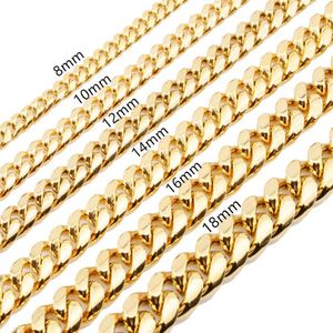 8mm 10mm 12mm 14mm 16mm Miami Cubaanse schakelkettingen roestvrij staal heren 14K gouden kettingen hoog gepolijst punk Curb kettingen heren Jewelr239a