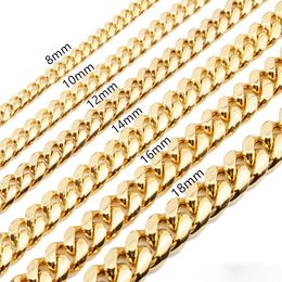 8mm 10mm 12mm 14mm 16mm Necklace Miami Cuban Link Chains Stainless Steel Mens 14K Gold Chain High Polished Punk Curb good quality287G