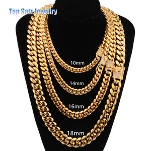 8mm/10mm/12mm/14mm/16mm Bijoux En Acier Inoxydable Plaqué Or 18K Haute Poli Zircone Fermoir Miami Cubain Lien Collier Hommes Chaîne