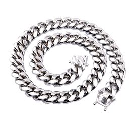 8 mm / 10 mm / 12 mm / 14 mm 316l Bijoux en acier inoxydable High Polit Miami Collier de chaîne cubaine Men de punk Curb Chaindragon-Beard Clasp 24cm