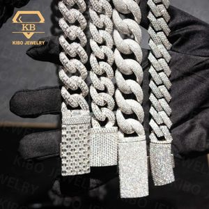 8 mm 10 mm 12 mm 15 mm Moissanite Cuban Link Chain 925 Sterling Silver Hip Hop Iced Diamond Cuban Link Moissanite Chain