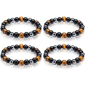 8mm 10mm kralen magnetische hematiet zwart obsidiaan charme armbanden mannen tijger oog steen hout kraal paar armband voor vrouwen gezondheid