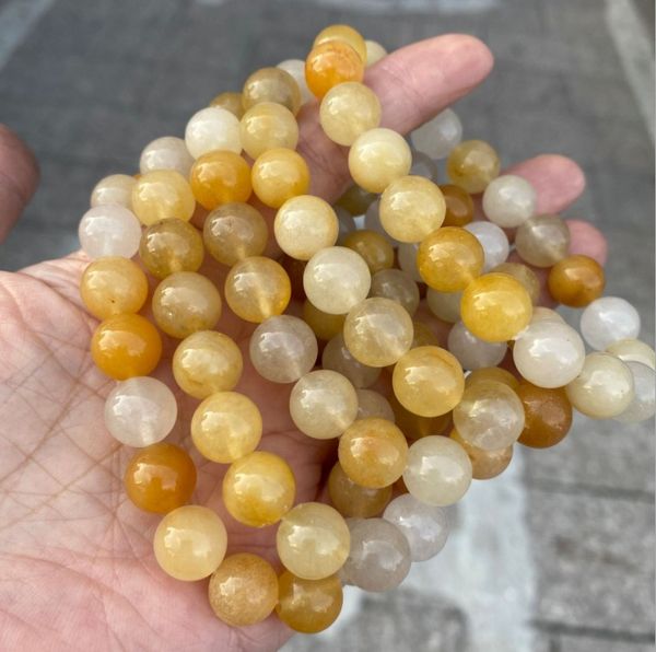 Bracelet en perles de jade Dragon jaune naturel, 8mm, 10mm, élastique, pierre précieuse