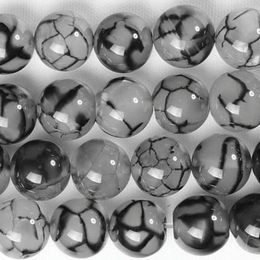 Pierre naturelle de 8mm 16 pouces, veine de Dragon noire, perles rondes en vrac, taille au choix 6 8 10 12MM, pour la fabrication de bijoux