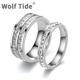 8 mm 4 mm vierkante volledige diamanten paarringen voor mannen en vrouwen zilveren Eedding verlovingsring band gepersonaliseerde titanium stalen sieraden bijoux anillos groothandel