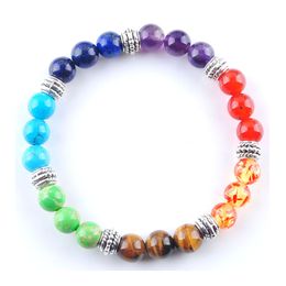 8MM 7 Chakras perles brins Bracelet Reiki pierre naturelle extensible bracelets pour femme fille guérison Reiki Bracelet mignon bijoux K3281