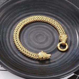 8 mm 8 '' Gol Figaro Link Chain en acier inoxydable Bracelet à l'extrémité à double loup gothique