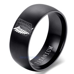 8mm aanval op Titan Black Sliver Roestvrijstalen ringvleugels van Liberty Flag Finger Rings For Men Women Sieraden Anime Fans 220719