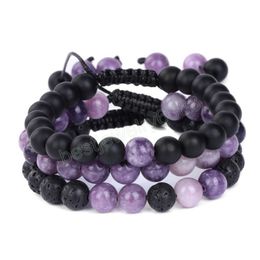 Pulsera trenzada de cuentas de 8MM, conjunto de pulsera ajustable Unisex, piedra de howlita, piedra de ojo de tigre, labradorita, 3 unidades/juego de brazaletes, joyería