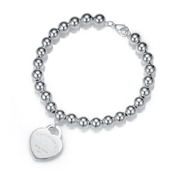 8 mm Big Beads Bracelet de créateur classique de luxe de luxe pour les femmes Love Blue Pendant Heart S925 Silver Teachers Bracelets Bijoux d'anniversaire Gift