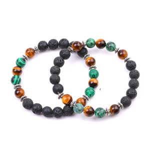 Bracelets en pierre de lave noire, 8mm, œil de tigre naturel, perles de Malachite, bracelets pour femme, bijoux de Yoga