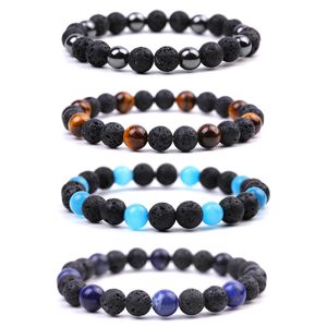 8mm pierre de lave noire perles d'opale d'oeil de tigre naturel Couple bracelets bracelets pour femmes bijoux de Yoga