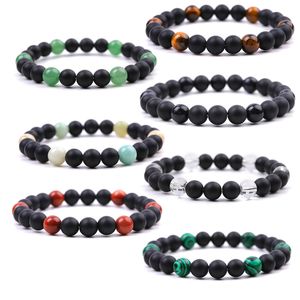 8mm Noir Mat Pierre Naturelle Oeil De Tigre Aventurine Agate Perles Bracelet Bracelets Bracelets pour Femmes Yoga Bijoux