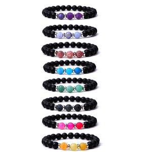 Bracelet élastique en Agate patinée colorée en pierre noire mate de 8mm, bijoux pour femmes et hommes