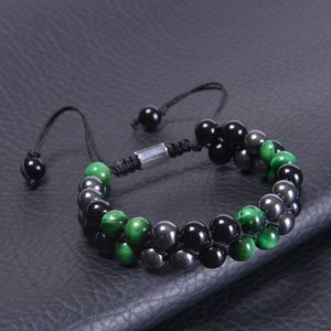 8mm Noir Onyx Hématite Vert Oeil De Tigre Bracelet En Pierre Double Réglable Pierres Précieuses Bracelets De Perles Bracelet Manchette Mode Bijoux fins