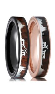 Anillo de acero inoxidable negro de 8 mm para hombres mujeres koa koa madera incrustada ciervo cazador de caza anillo de boda joya de boda para man2926023