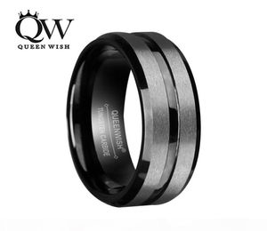 8 mm zwarte wolfraamcarbide ring voor mannen en vrouwen zilveren geborsteld en zwarte streep trouwringen beloven ringbetrokkenheid mode JE7109004