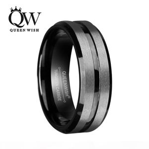 8 mm zwarte wolfraamcarbide ring voor mannen en vrouwen Zilver geborsteld en zwarte streep trouwringen belofte ring verlovingsmode Je8889955
