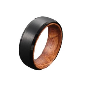 Bague de carbure de tungstène noir de 8 mm avec bandoue de mariage en bois de whisky en bois 70731089461438
