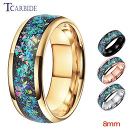 8mm Black Tungsten Engagement Wedding Band Mannen Vrouwen Ring Galaxy Series Opal Inlay Dome Polish Fashion Gift Sieraden Comfort Fit 240315