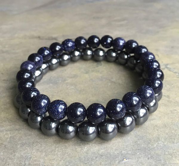 8mm Blue Goldstone 8mm Bracelet HématitePerles de pierres précieuses Bracelet élastique de pierres précieusesCadeaux