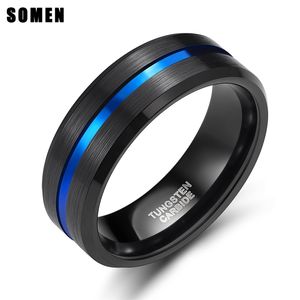 8 mm blauwe lijn inleghoens zwarte wolfraam carbide ring voor verloving trouwringen mode sieraden masonische ring bague homme 201218