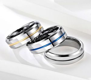 8 mm bleu tungstène Steel Men039s anneaux simples ceinture bleue tungstène or antiscratch ring petit ami donné 1112802