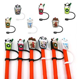 8mm animaux de bande dessinée paille Topper Silicone couverture breloques réutilisable résistant aux éclaboussures bouchon à boire décoratif