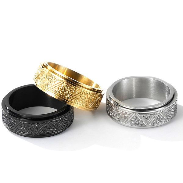 Anillos giratorios de acero inoxidable con nudo triangular celta de 8mm, anillo para aliviar la ansiedad, joyería para hombres y mujeres