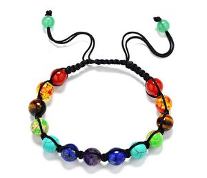 8mm Chakra Perlé Brins Bracelets Corde Tressée Réglable Guérison Turquoise Bracelet pour Hommes Femmes Reiki Prière Pierres Bras Manchette Epacket gratuit