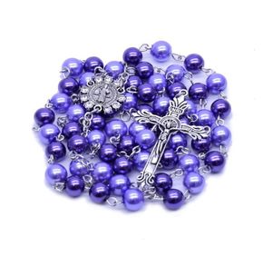 8 mm Collier de perles rondes colorées Collier catholique Christ Rosaire Pendant Faire des filles Beauté pour les colliers cadeaux7364646