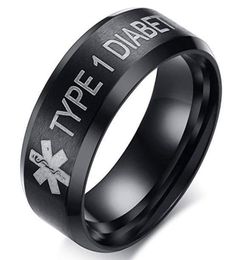 8mm Diabetische Medische Teken Ring Titanium Staal Mannen en Vrouwen Ring Medische Herinnering Band Ringen Sieraden 8698281