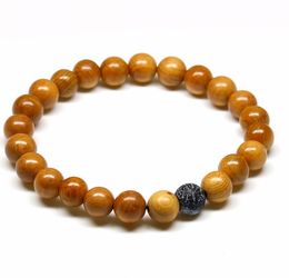 8MM Fashion Strengen Luxe Natuursteen Geel houtnerf Kralen Ronde Armbanden Sieraden as34h