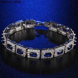 8 mm Fine Sapphire Square Colorida Cubic Zirconia Pulsera de tenis Bling Micro Corea Set de circón Boda de la cadena de oro blanca de oro Bridal Brazalete para mujeres