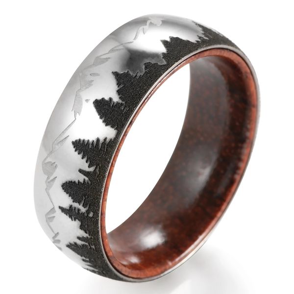 Bague de scène de montagnes forestières de 8mm, bracelet de mariage en bois pour hommes, Olive pur anniversaire 240322