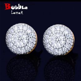 Petites boucles d'oreilles rondes couleur or 8MM, AAAA, Zircon cubique, vis arrière, bijoux Hip Hop à la mode pour hommes, 210817227M